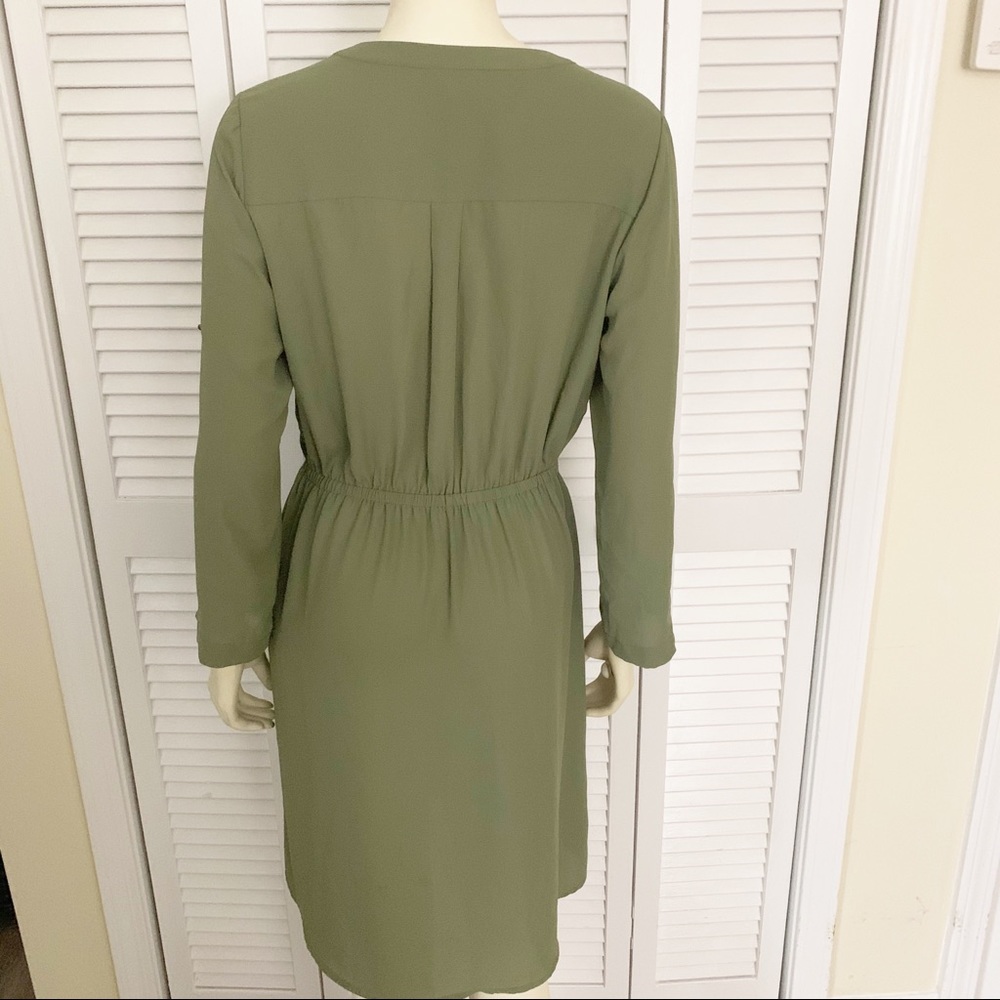 Mossimo Olive Green Lace Up Long Sleeve Dress M - Picture 7 of 8